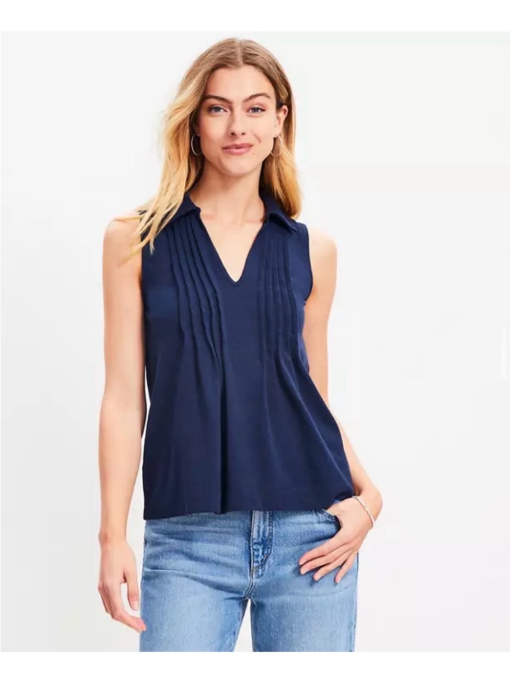 Loft Pintucked Collared Tank Top